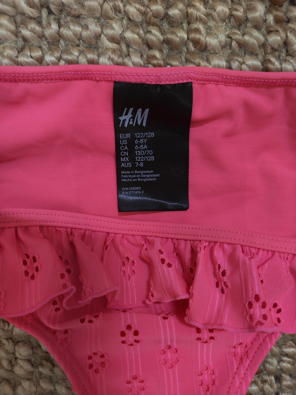 H&M Neon Pink Ruffle Eyelet Bikini Set - Picture 3 of 4
